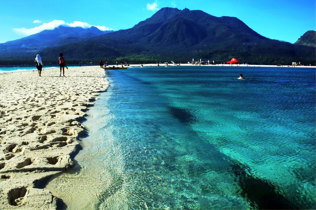 Coastline of Camiguin Island, Philippines, showing the route travelers take from Cebu