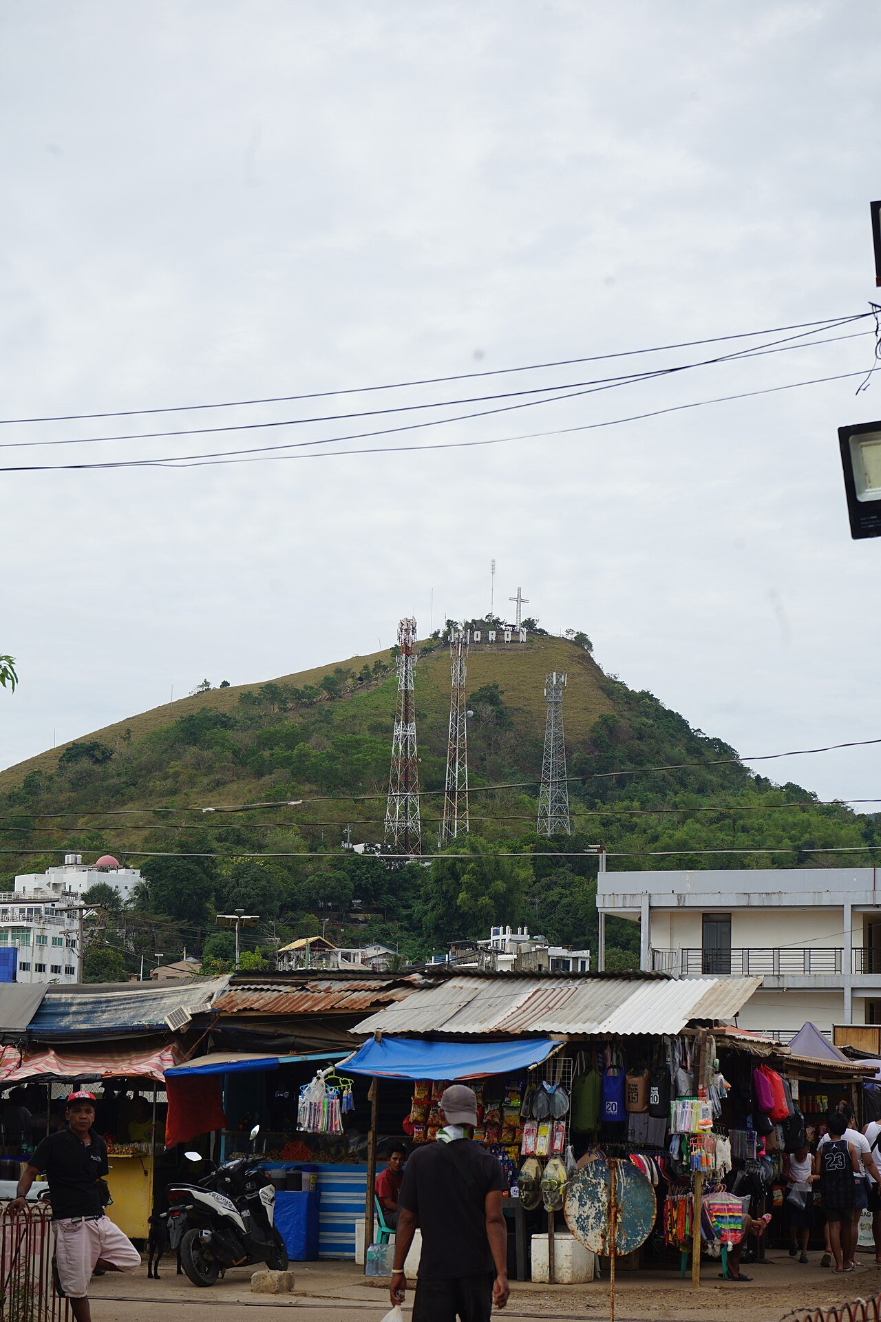 Coron town market with Mount Tapyas in the background, Busuanga Island, Palawan
