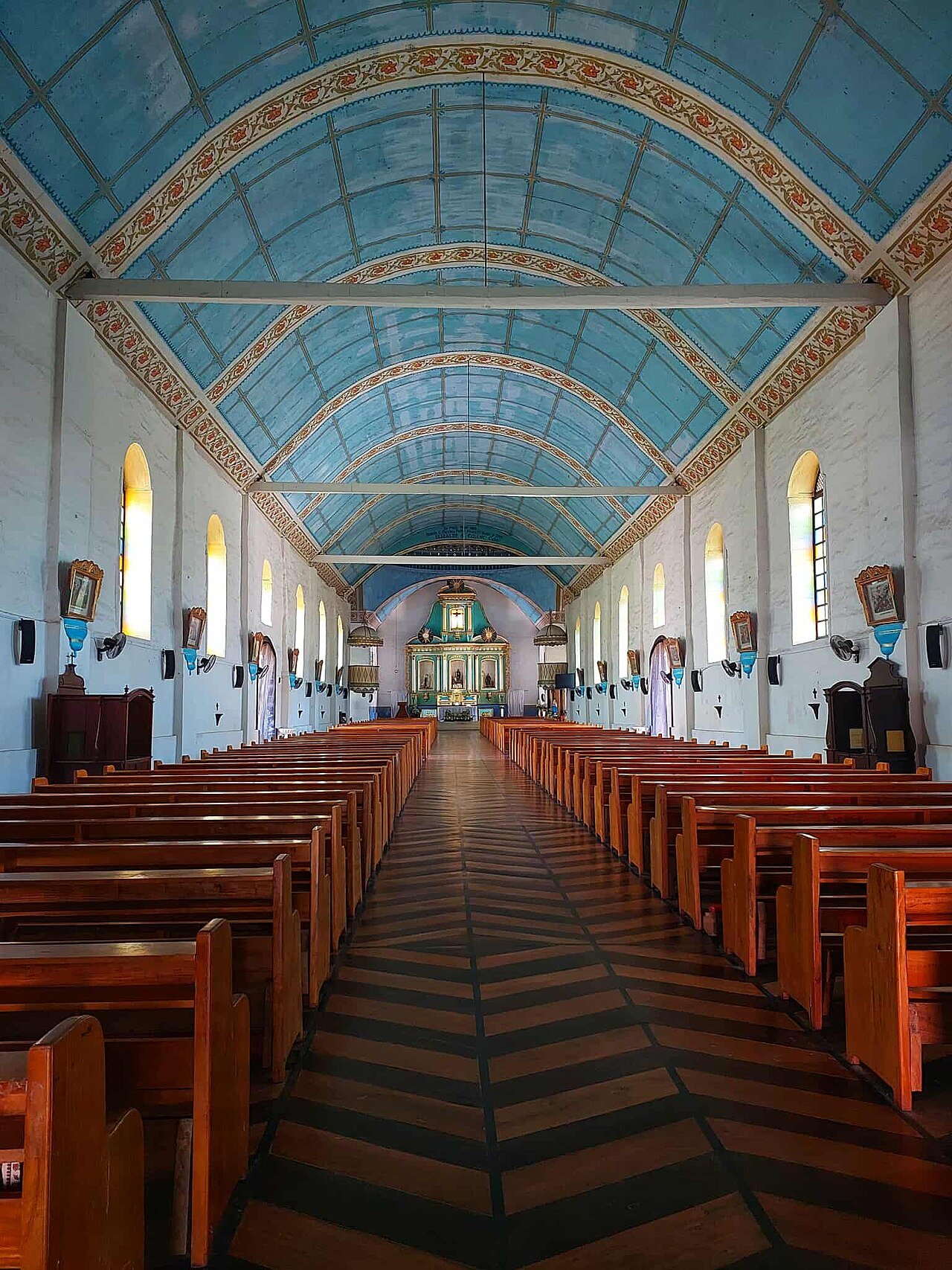 Historic wooden interior of Lazi Church, Siquijor