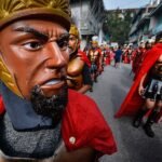 Moriones Festival performer in Roman centurion costume and mask, Marinduque